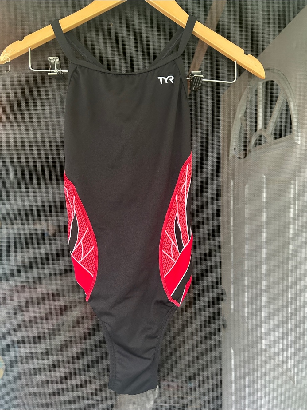 TYR Black Swimsuit with Red Side Panels